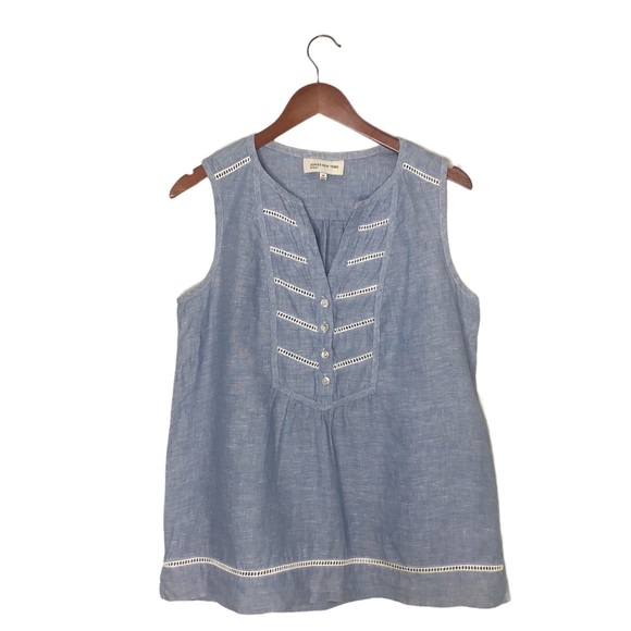 JONES NEW YORK SPORTS Linen Chambray Crochet Sleeveless Pullover Blouse Size M - Picture 1 of 8
